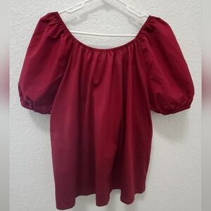 Elegant Burgundy Puff Sleeve Top With Tie On The Back